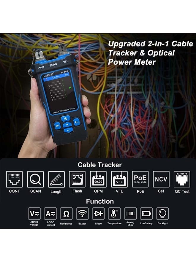 نويافا جهاز اختبار كابل شبكة  مع عداد طاقة بصري VFL، جهاز اختبار كابل حبر إيثرنت CAT5 CAT6، جهاز اختبار شبكة RJ11 RJ45 للهاتف والإيثرنت والفيديو واختبار PoE وتتبع سلك الألياف  - Image 4