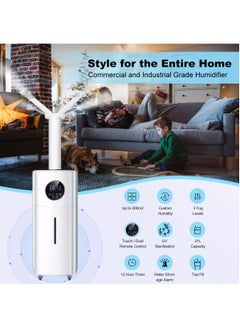 ET-LIFE 21L 3-Speeds Humidifier for Larger Room Humidifier, Auto Shut-Off Cool Mist Top Fill Humidifier with 360° Dual Nozzle 110W BE-J001 White  - Image 3