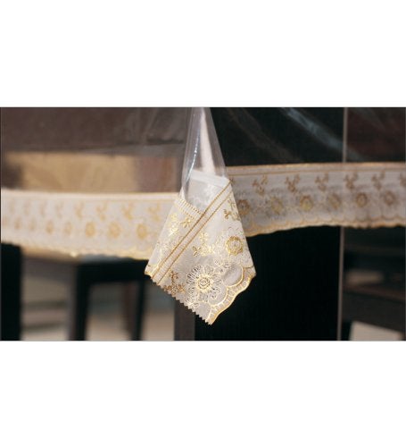 Freelance PVC Plastic Transparent Clear Dining Table Cover Cloth Tablecloth Waterproof Protector, 8-10 Seater, 60 X 108 inches, Rectangle (with Golden-Laced Edges), Product of Meiwa, Japan - Image 1