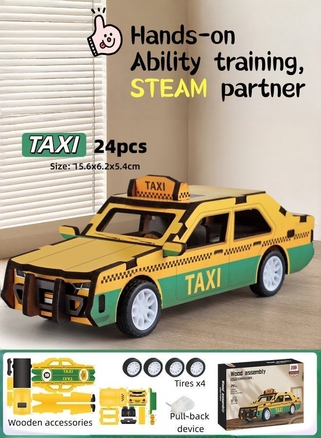 سعودي سيليكت لعبة تاكسي خشبية ثلاثية الأبعاد جذابة - مجموعة تجميع نموذجية ممتعة لتعلم العلوم والتكنولوجيا والهندسة والرياضيات - Image 1