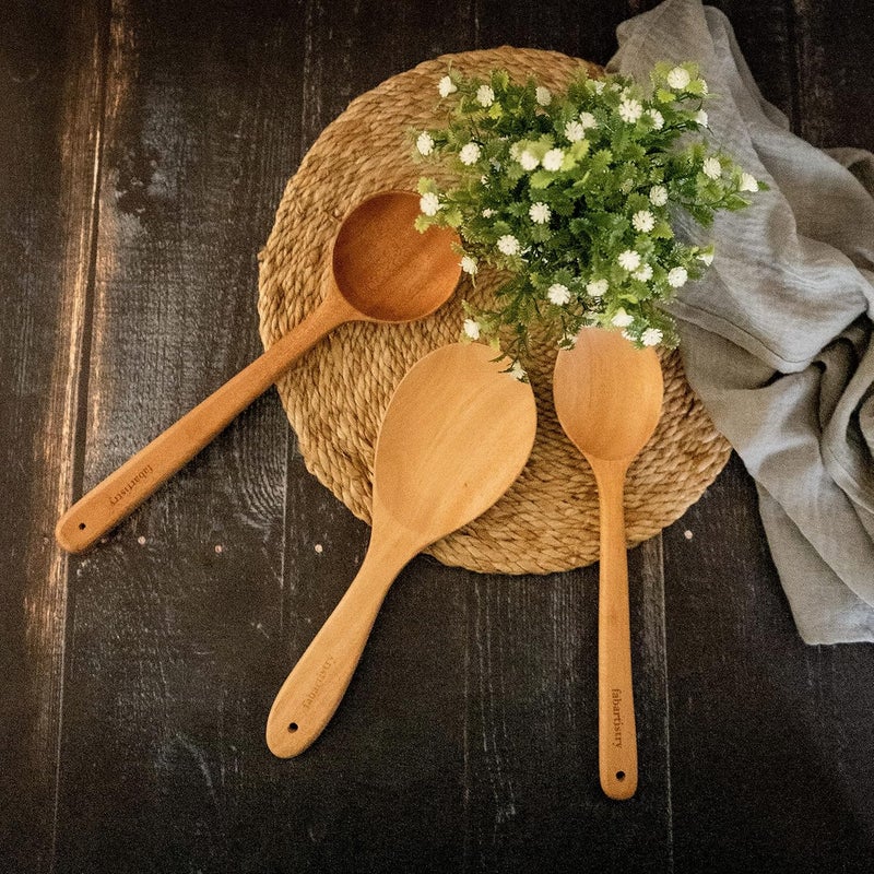 Fabartistry 100 Pure Neem Set of 3 ladles for RiceCurry Vegetables Rice Curry and Vegetables Ladles  - Image 1