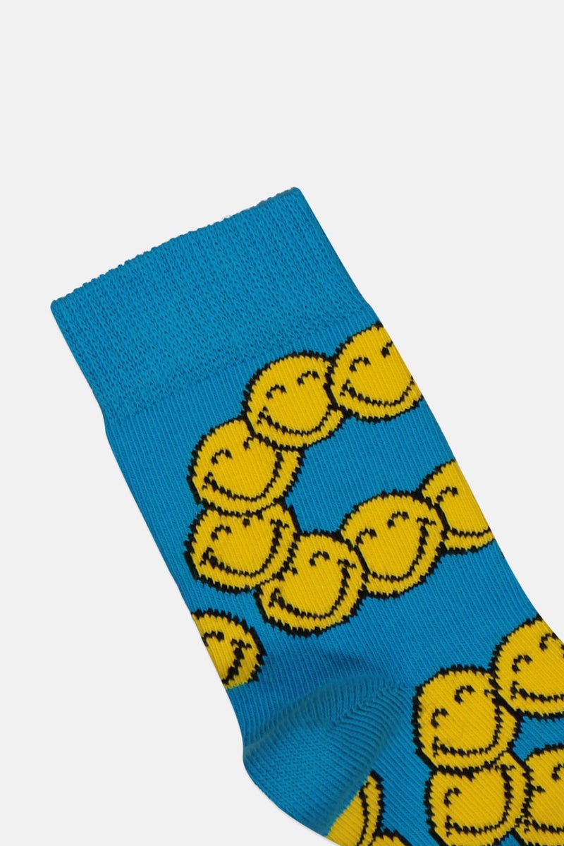 Happy Socks x Smiley World Toddlers Boy 1 Pair Zen Smiley Crew Socks, Blue - Image 2
