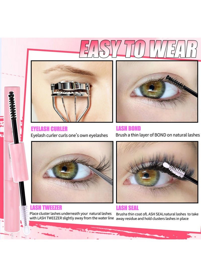 GlamKit False Eyelashes DIY Lash Extension Kit - Individual Cluster Lashes 584 cluster,  Dense Natural Lashes with Tweezers, Glue & Remover - Reusable Eyelash Extension - Image 5