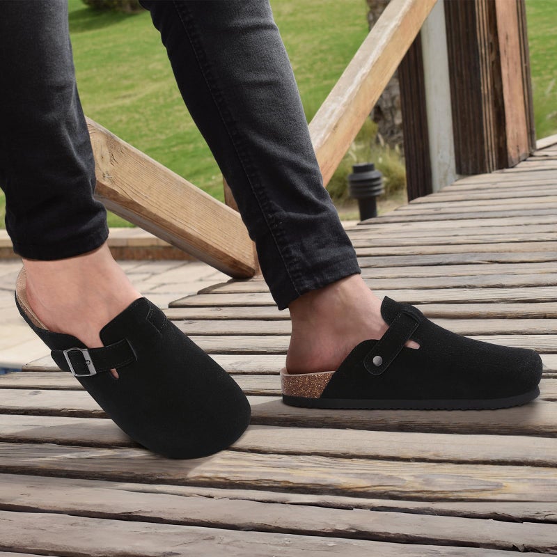 ODOLY Genuine Suede Clogs for Women Men Soft Cork Footbed Leather Mules Comfort Potato Shoes with Arch Support, Black39 - Image 2