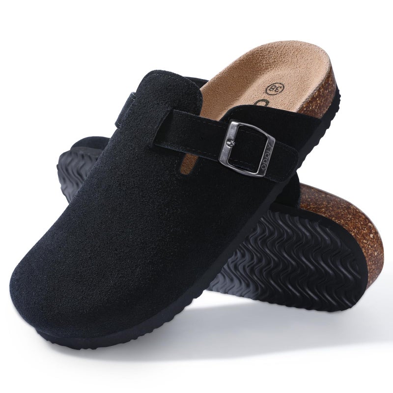 ODOLY Genuine Suede Clogs for Women Men Soft Cork Footbed Leather Mules Comfort Potato Shoes with Arch Support, Black39 - Image 3