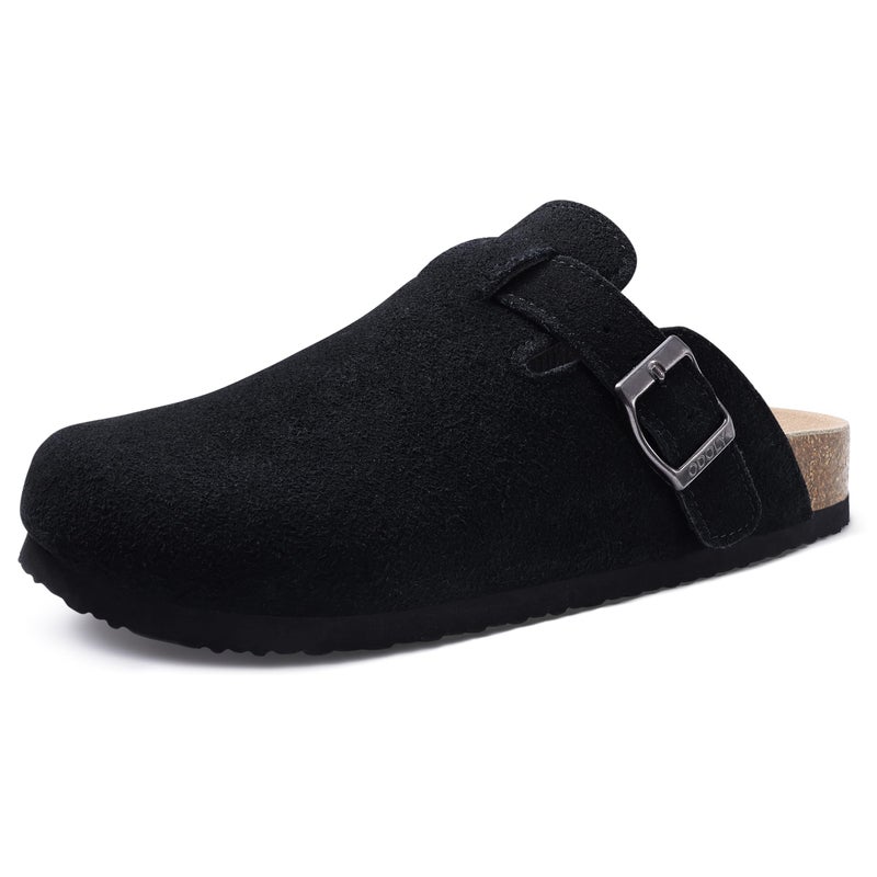 ODOLY Genuine Suede Clogs for Women Men Soft Cork Footbed Leather Mules Comfort Potato Shoes with Arch Support, Black39 - Image 1