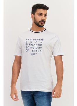 Men Crew Neck Short Sleeves Graphic Print T-Shirt, White