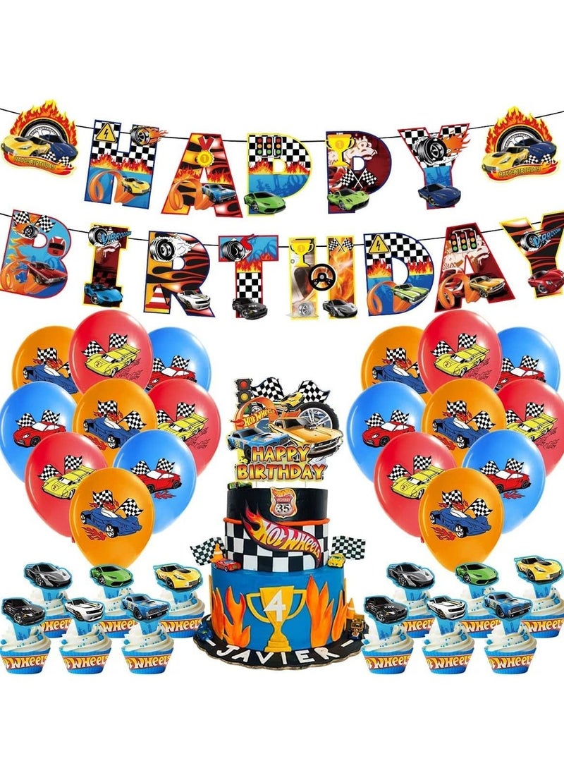 Intag - Race Car Birthday Party Decorations Racing Theme Party Supplies for Kids Boys With Banner Cake Topper and Race Car Balloons - Image 1