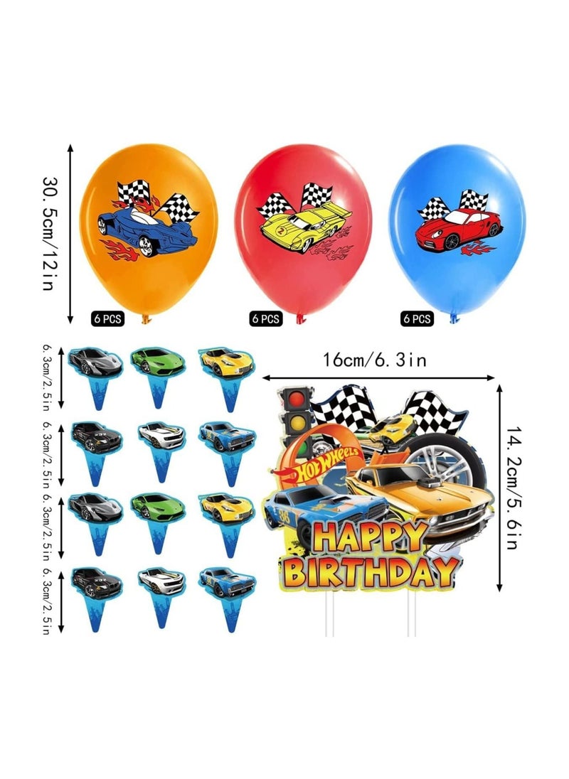 Intag - Race Car Birthday Party Decorations Racing Theme Party Supplies for Kids Boys With Banner Cake Topper and Race Car Balloons - Image 1