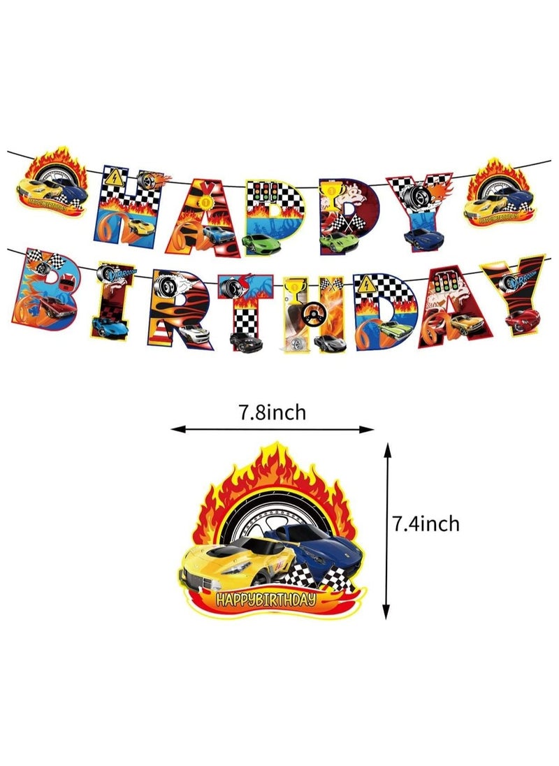 Intag - Race Car Birthday Party Decorations Racing Theme Party Supplies for Kids Boys With Banner Cake Topper and Race Car Balloons - Image 1