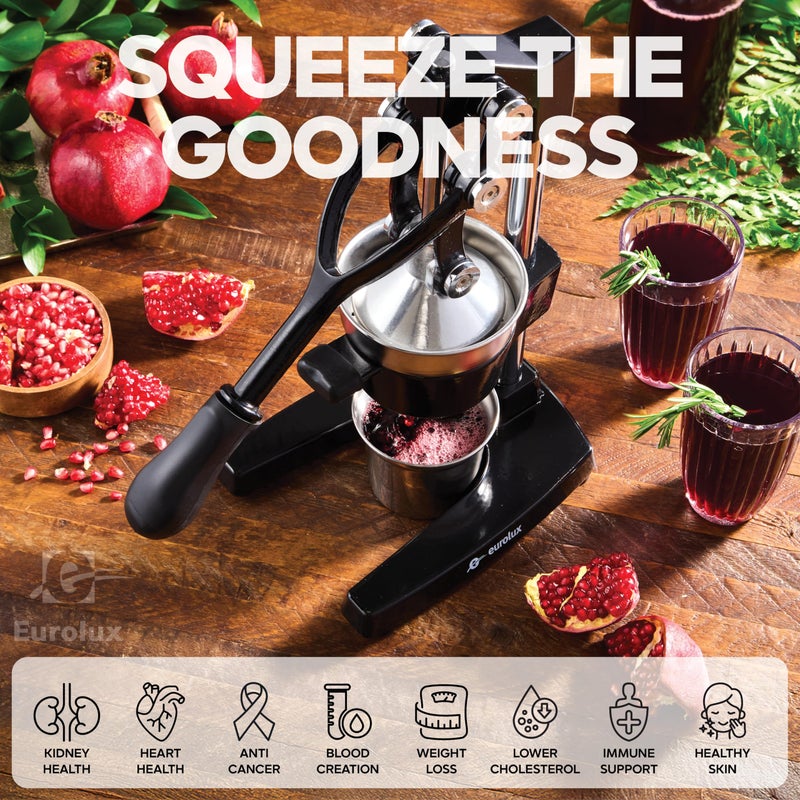 Eurolux Ultra-Premium Cast Iron Juicer | Extra-Large, Heavy Duty, Commercial Grade, Stainless Steel Manual Hand Press Citrus Squeezer For Fresh Orange Juice, Pomegranate, Lemon, and Much More (Black) - Image 5
