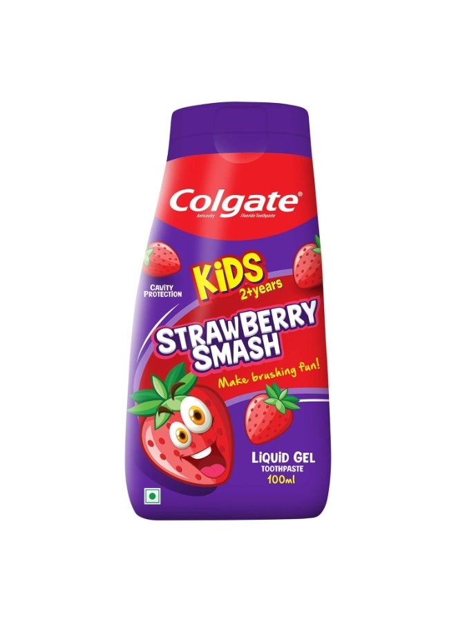 Colgate Kids Toothpaste in a Fun Squeezy Bottle, Strawberry Flavor Gel Tooth Paste, Easy-Grip & Makes Brushing Fun, Cavity Protection, Safe for Kids, Paraben/Gluten-Free, Vegan, Age 2-+yrs, 100ml - Image 1