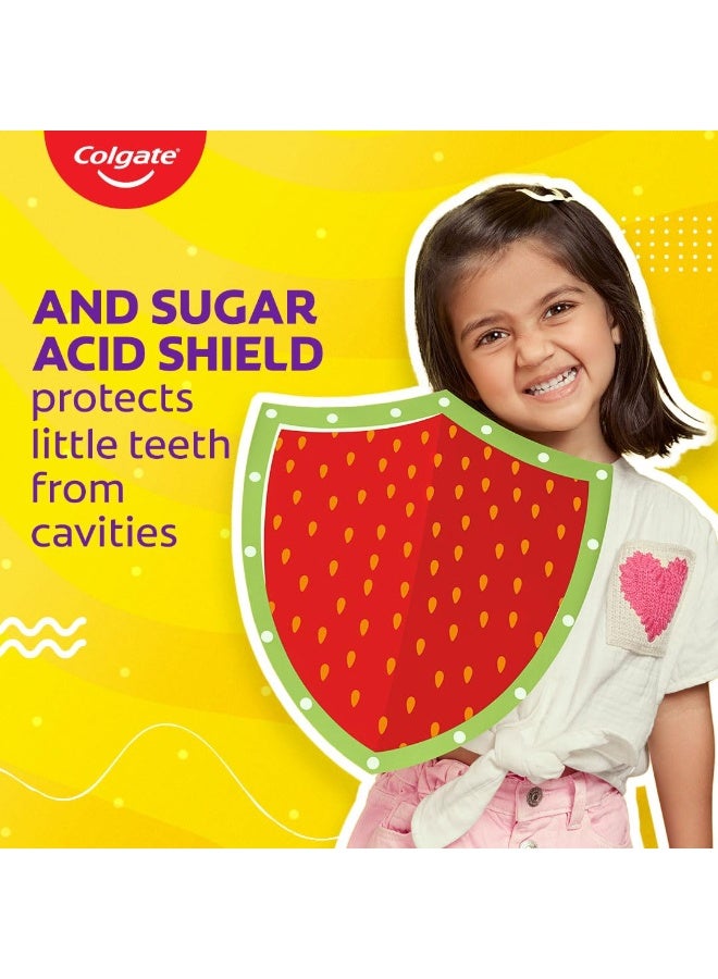 Colgate Kids Toothpaste in a Fun Squeezy Bottle, Strawberry Flavor Gel Tooth Paste, Easy-Grip & Makes Brushing Fun, Cavity Protection, Safe for Kids, Paraben/Gluten-Free, Vegan, Age 2-+yrs, 100ml - Image 3