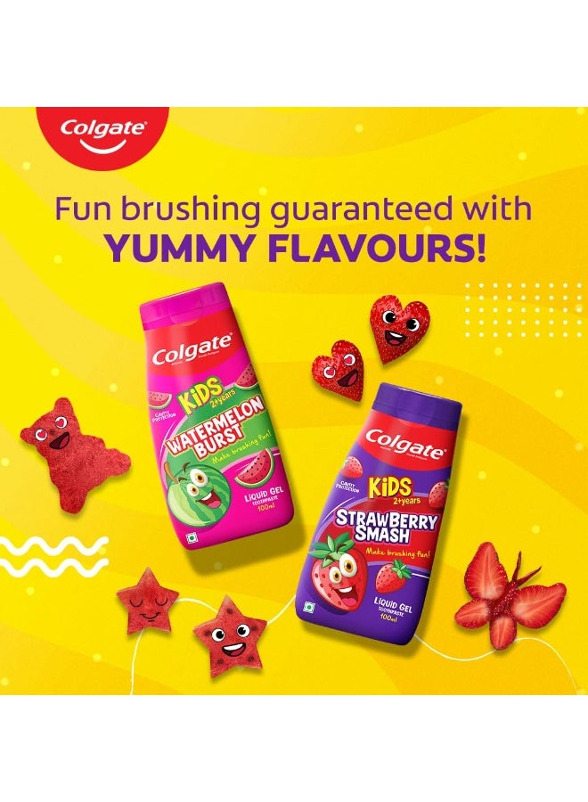 Colgate Kids Toothpaste in a Fun Squeezy Bottle, Strawberry Flavor Gel Tooth Paste, Easy-Grip & Makes Brushing Fun, Cavity Protection, Safe for Kids, Paraben/Gluten-Free, Vegan, Age 2-+yrs, 100ml - Image 4