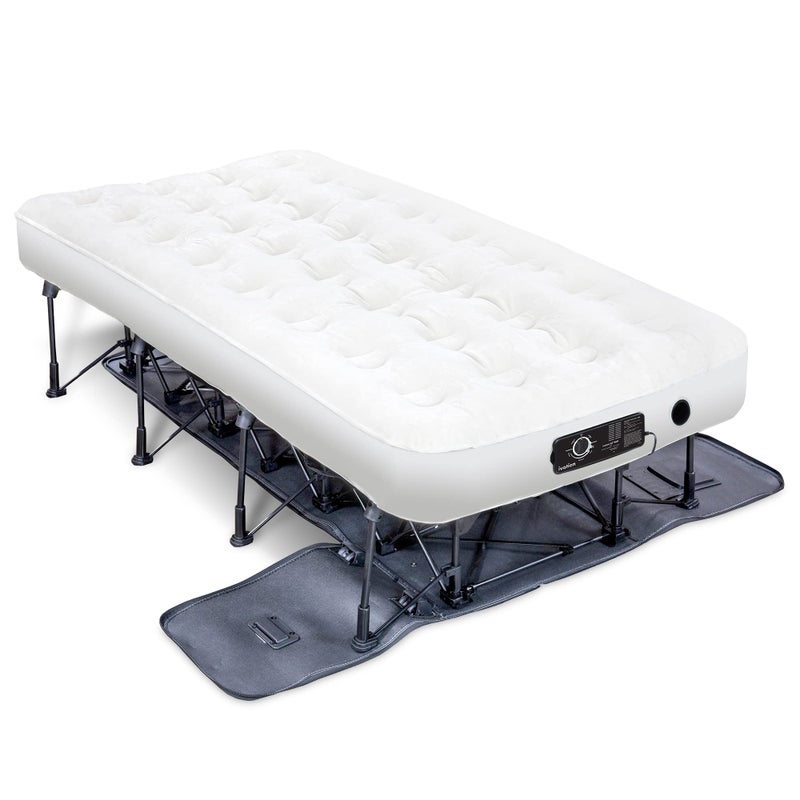 Ivation Ivation EZBed Twin Air Mattress with Deflate Defender Technology Dual Auto Comfort Pump and Dual Layer Laminate Material  AirBed Frame  Rolling Case for Guest Travel Vacation Camping