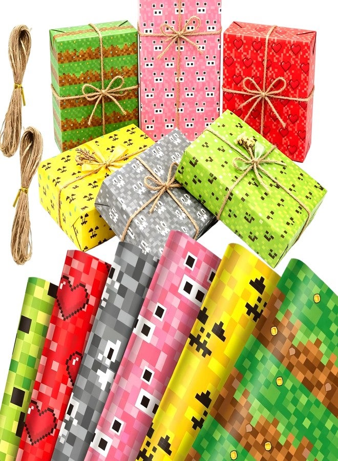 Tyotrbs 12 Sheets Pixel Style Gift Wrapping Paper Pixel Pattern Wrapping Paper For Video Game Party Birthday DIY Christmas Gift Packing (Multicolor) - Image 1