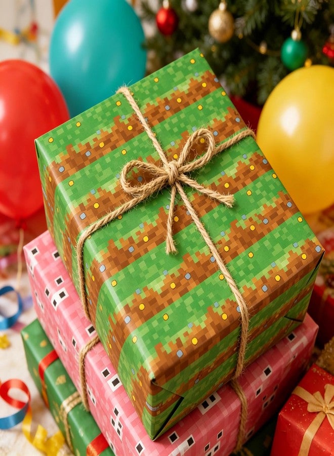 Tyotrbs 12 Sheets Pixel Style Gift Wrapping Paper Pixel Pattern Wrapping Paper For Video Game Party Birthday DIY Christmas Gift Packing (Multicolor) - Image 2