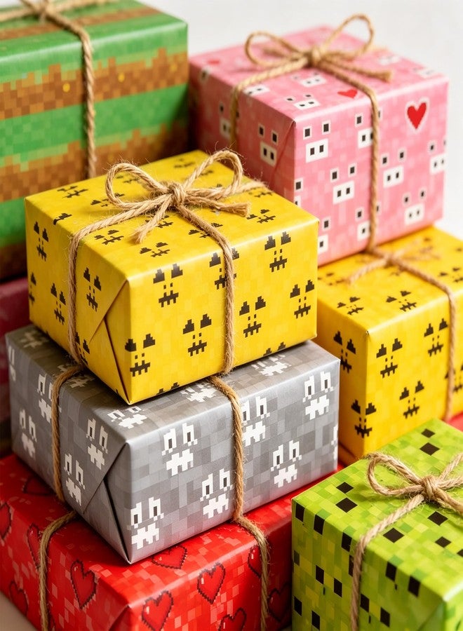 Tyotrbs 12 Sheets Pixel Style Gift Wrapping Paper Pixel Pattern Wrapping Paper For Video Game Party Birthday DIY Christmas Gift Packing (Multicolor) - Image 5
