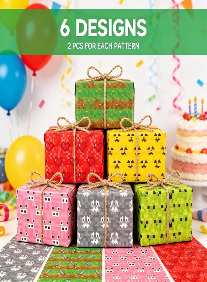 Tyotrbs 12 Sheets Pixel Style Gift Wrapping Paper Pixel Pattern Wrapping Paper For Video Game Party Birthday DIY Christmas Gift Packing (Multicolor) - Image 4