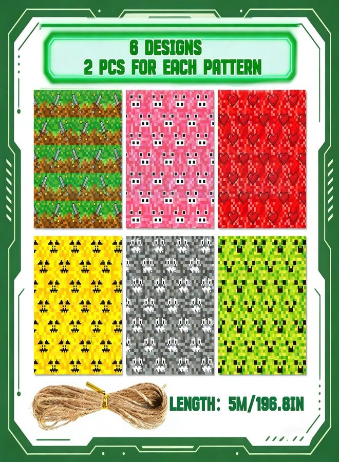 Tyotrbs 12 Sheets Pixel Style Gift Wrapping Paper Pixel Pattern Wrapping Paper For Video Game Party Birthday DIY Christmas Gift Packing (Multicolor) - Image 3