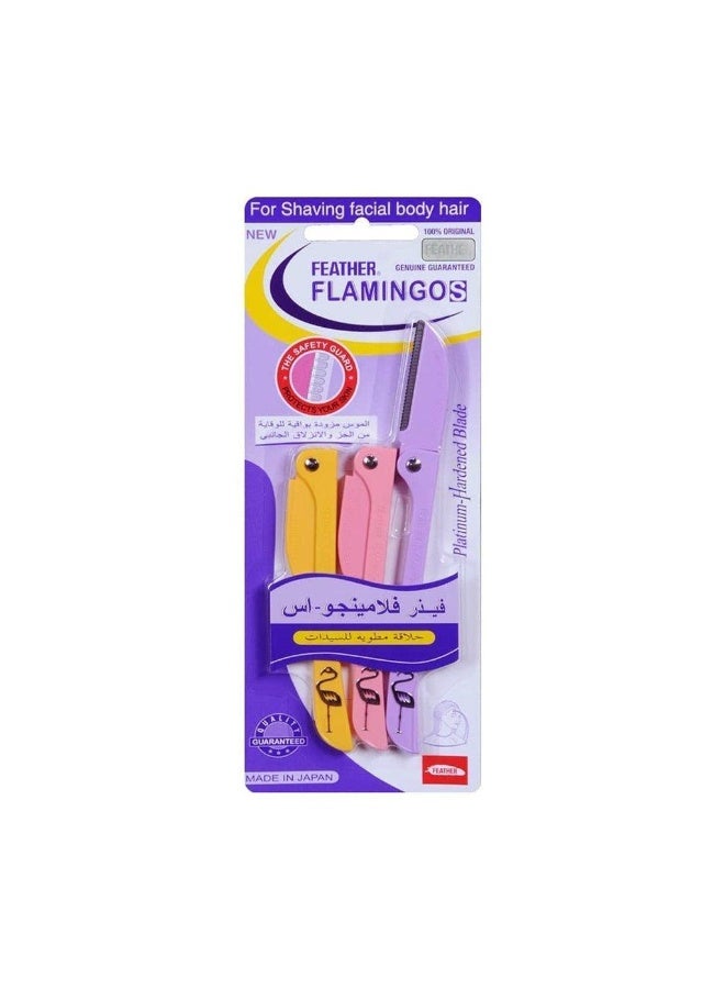 Flamingo 3-Piece Ladies Razor For Facial Body Hair Yellow/Pink/Purple