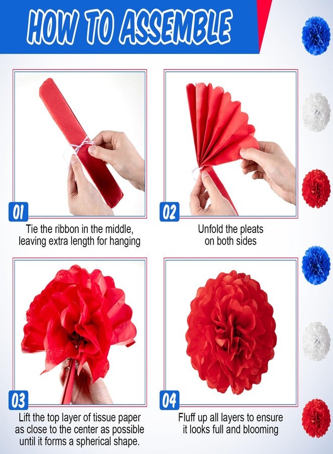 RoundFunny New US Citizenship Decorations New Citizenship Congratulations Banner American Flag Blue White and Red New Citizen Party Supplies Kit for Men Women with Pom Poms Balloons Star Streamer - Image 4