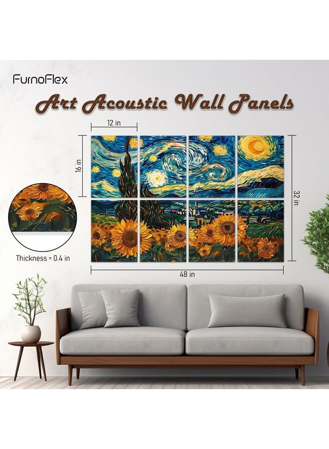 FurnoFlex Art Acoustic Panels Tiles Decorative Room Sound Proof Foam Absorbing Panels Noise Dampening Canceling Reducing Blocker for Walls (Starry Sunflowers) - Image 2