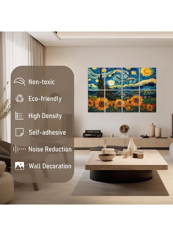 FurnoFlex Art Acoustic Panels Tiles Decorative Room Sound Proof Foam Absorbing Panels Noise Dampening Canceling Reducing Blocker for Walls (Starry Sunflowers) - Image 3
