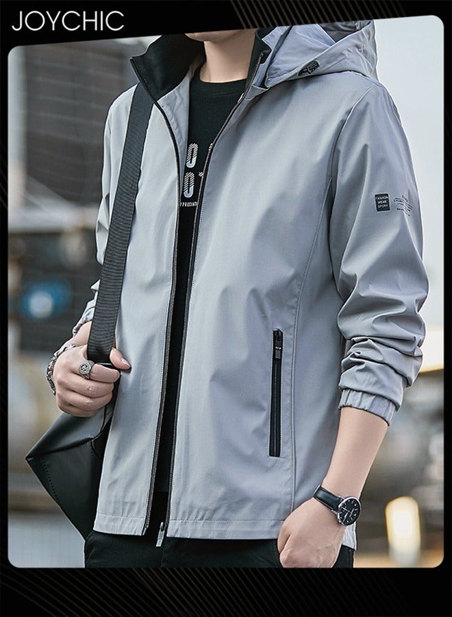 Joychic Solid Pattern Spring and Autumn Men's Jacket Hooded Casual Sports Windproof Zipper Coat with Cap Outdoor - Image 2
