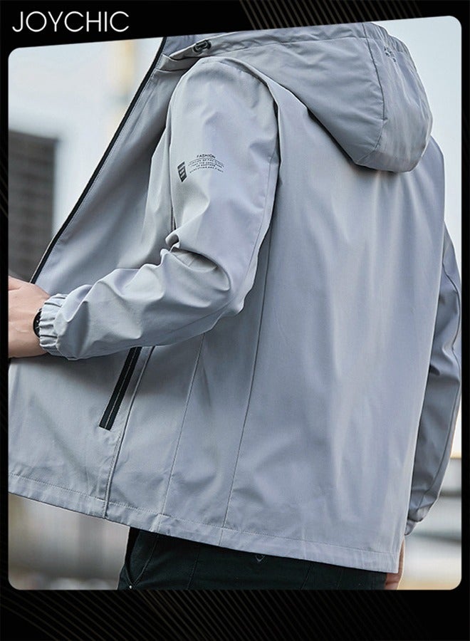 Joychic Solid Pattern Spring and Autumn Men's Jacket Hooded Casual Sports Windproof Zipper Coat with Cap Outdoor - Image 3