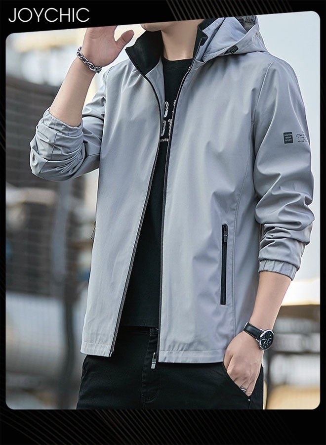 Joychic Solid Pattern Spring and Autumn Men's Jacket Hooded Casual Sports Windproof Zipper Coat with Cap Outdoor - Image 1