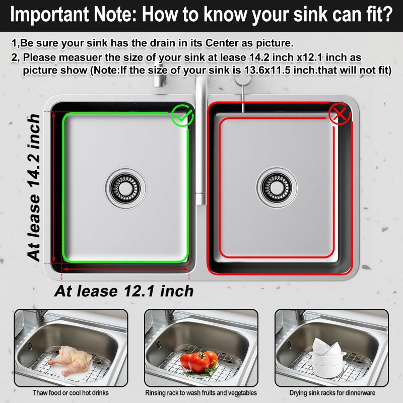 ARLBA 2 Pack 13.7" x11.6" 304 Stainless Steel Sink Protectors Grid for 14.2"X 12.1" Kitchen Sink W/Center Drain,Sink Grid Protection,Sink Grate Sink Rack for Bottom of Sink w/ 2Pack Sink Strainers - Image 4