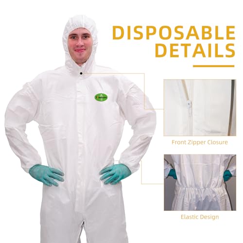 RAYGARD Disposable Coveralls, Protective Suit with Elastic Cuffs, Hood, Zip Front Opening for Spray Paint Chemical Industrial (1 Pack, XL) - Image 2