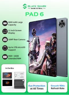 BLACK SHARK Android Tablet Pad 6, Gaming and Multitasking Tablet,T616 & 8GB RAM, 11" FHD+ 90Hz Display, 256GB ROM,8800mAh Battery,8MP Front & 16MP Rear Camera - Grey  - Image 1