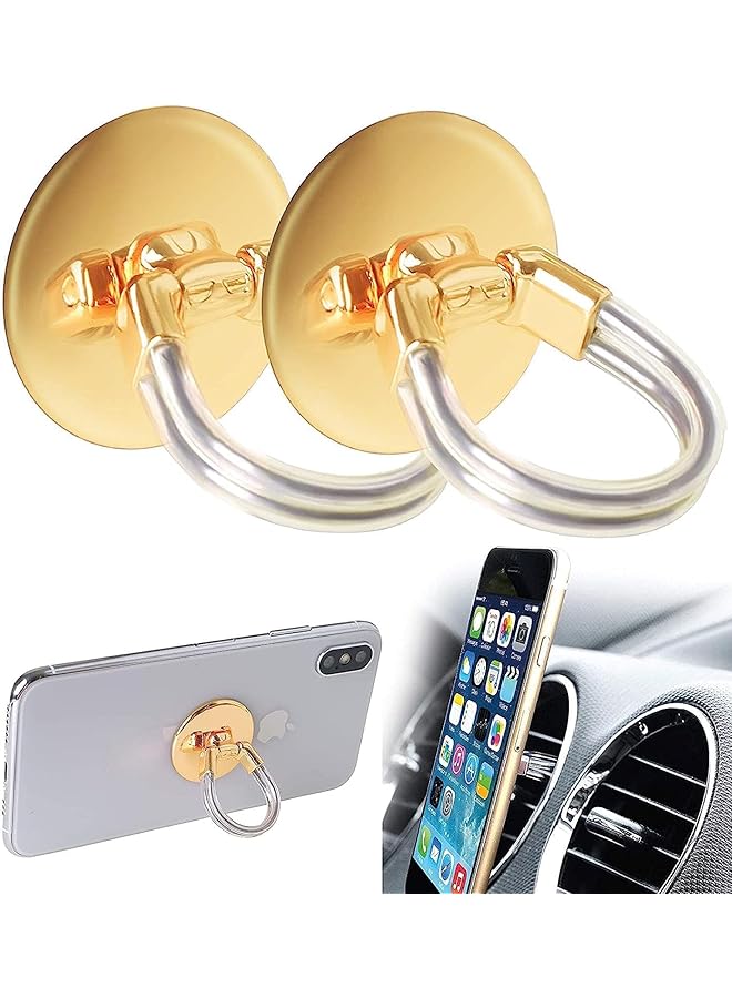 S-TOP Metal Phone Ring Holder Stand and Car Vent Mount, Universal Finger Grip Kickstand, 360 Degree Rotation, 90 Degree Flip, Gold, 2 Pack - Image 1