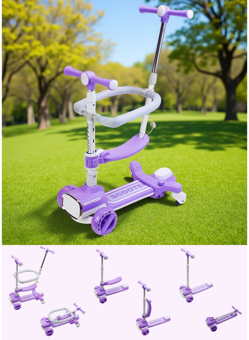 EASY FUTURE Foldable 4-in-1 Kids Scooter with Adjustable Handlebar, Removable Seat & Parent Push Bar, 360° Baby Fence, Three Wheel Toddler Kick Scooter for Boys and Girls 1-12 Years Old - Image 1