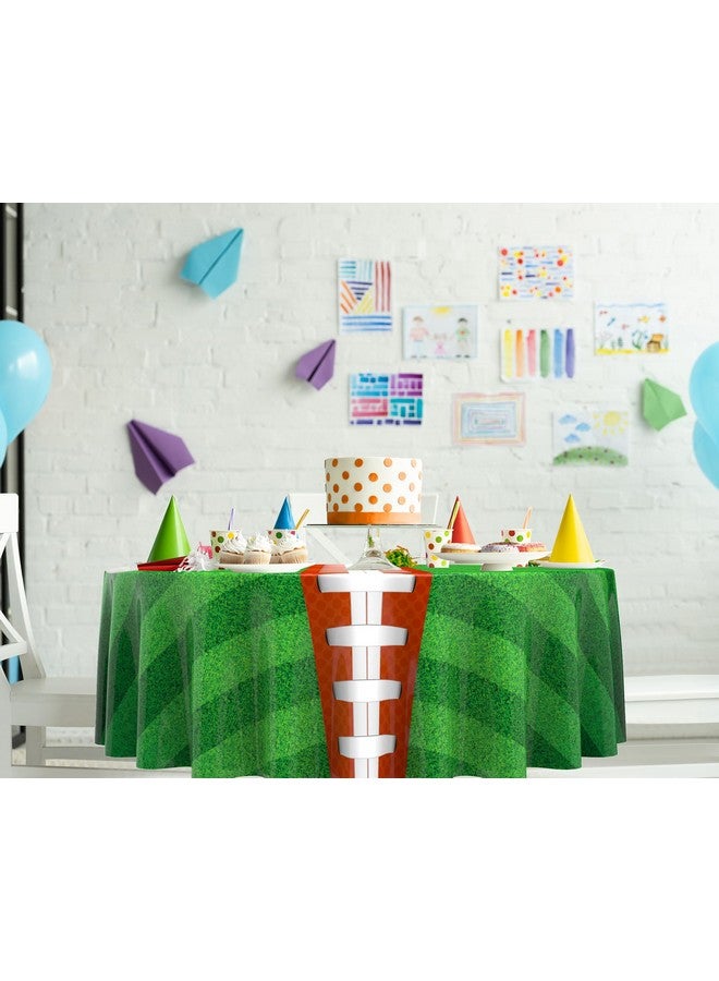 Oudain 6 Pcs Football Party Tablecloth 84 Inches Football Round Table Cloth Disposable Plastic Sport Table Covers for Birthday Party Table Decor Supplies Favors - Image 3