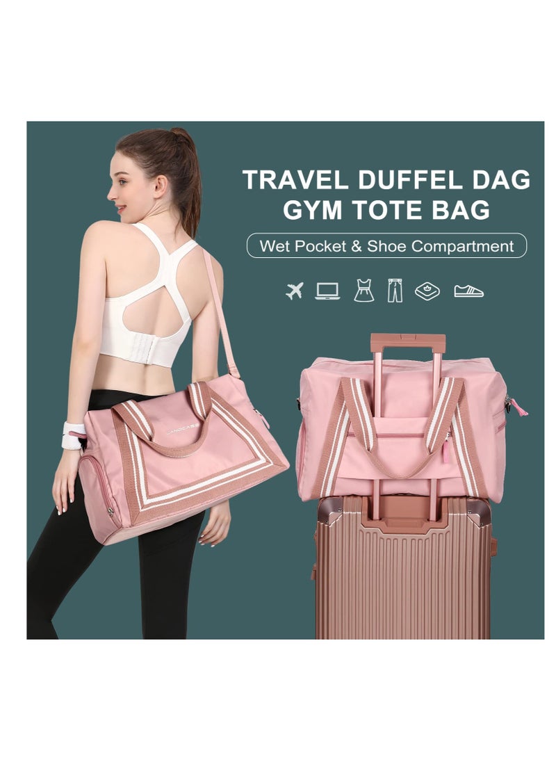 KASTWAVE - Travel Duffel Bag for Women, Travel Duffle Bag for Travel, Sports Tote Gym Bag, Shoulder Overnight Carry on Bag, with Wet Pocket and Shoes Compartment (Small Size,Pink) - Image 1