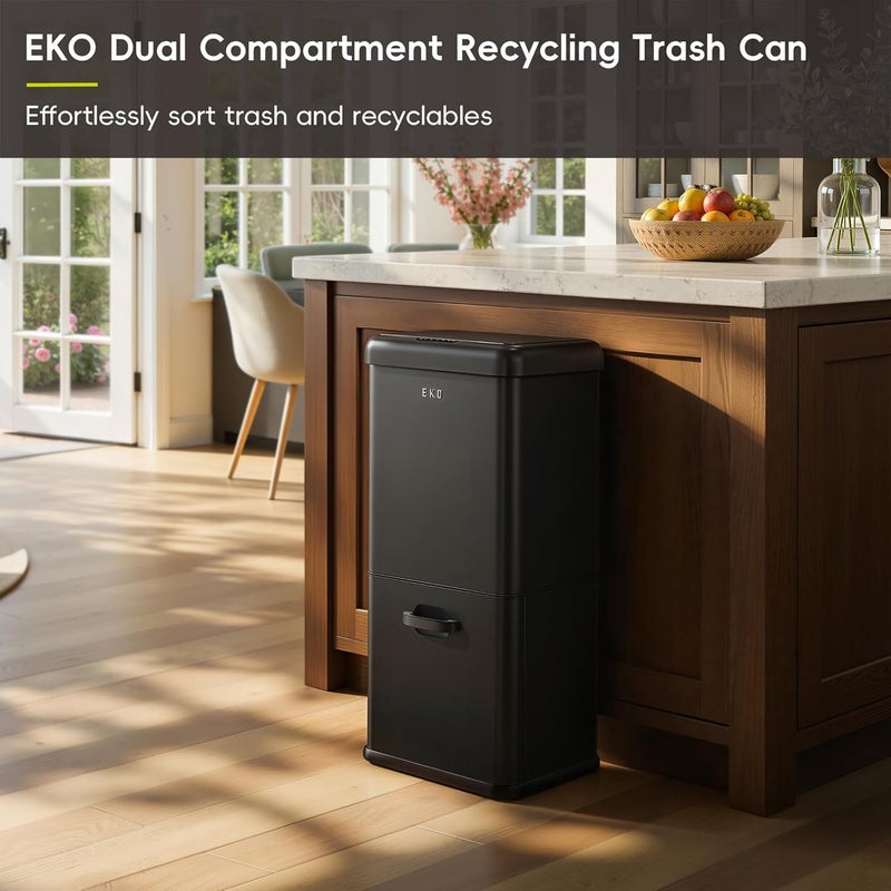 EKO Vintage 50L Trash Can with Sensor, Double Compartment 32L + 18L, Non-Contact Automatic Waste and Recycling Bin Stainless Steel for Kitchen, Home or Office, Black - Image 3