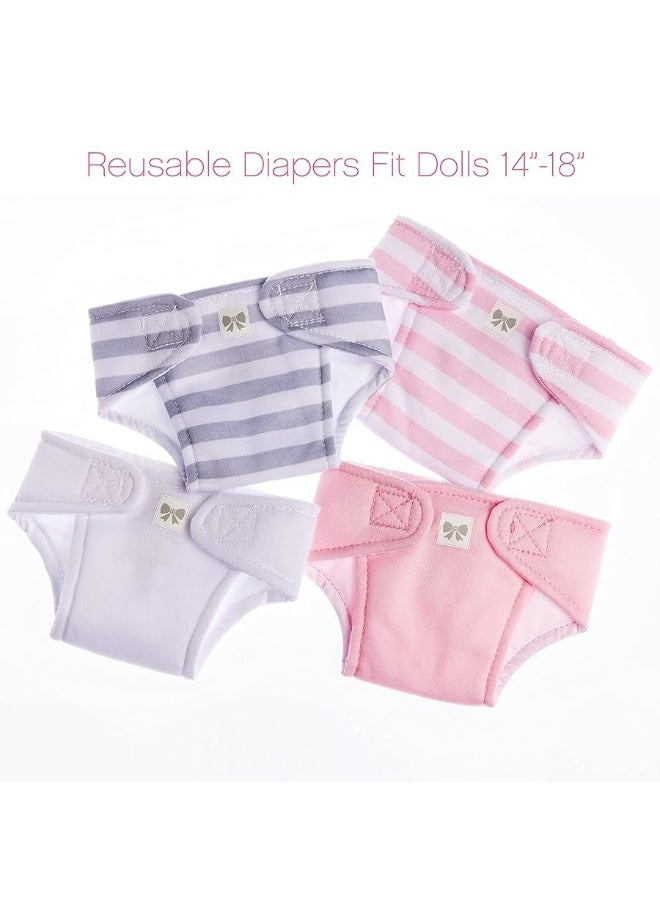 JC TOYS JC Toys Baby Doll Washable and Reusable Eco Diapers 4 Pack Fits Dolls 14 to 18 inch in Pink/White/Grey  - Image 1