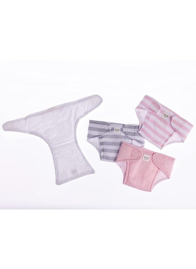 JC TOYS JC Toys Baby Doll Washable and Reusable Eco Diapers 4 Pack Fits Dolls 14 to 18 inch in Pink/White/Grey  - Image 3