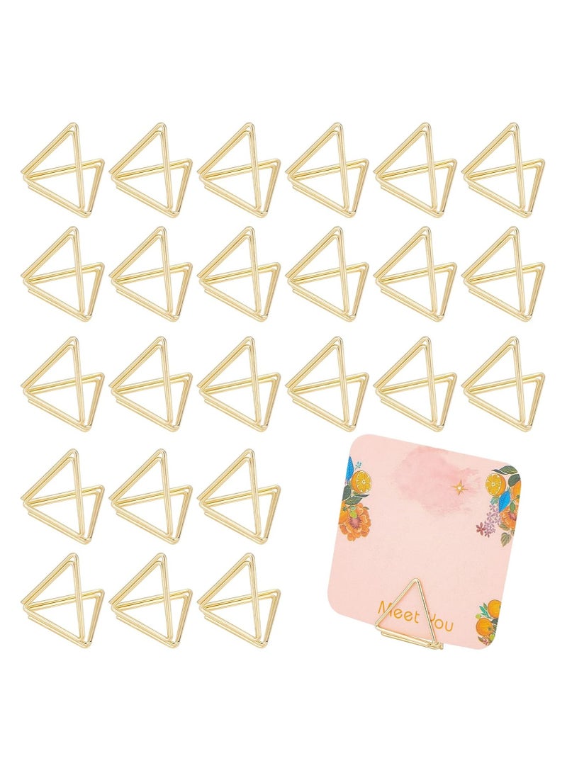 YelaJoy 36pcs Mini Place Card Holders Cute Table Card Holders Triangle Shape Wedding Table Number Holders Golden Photo Holder Pictures Stand Clips for Place Cards Weddings Anniversary Party  - Image 1