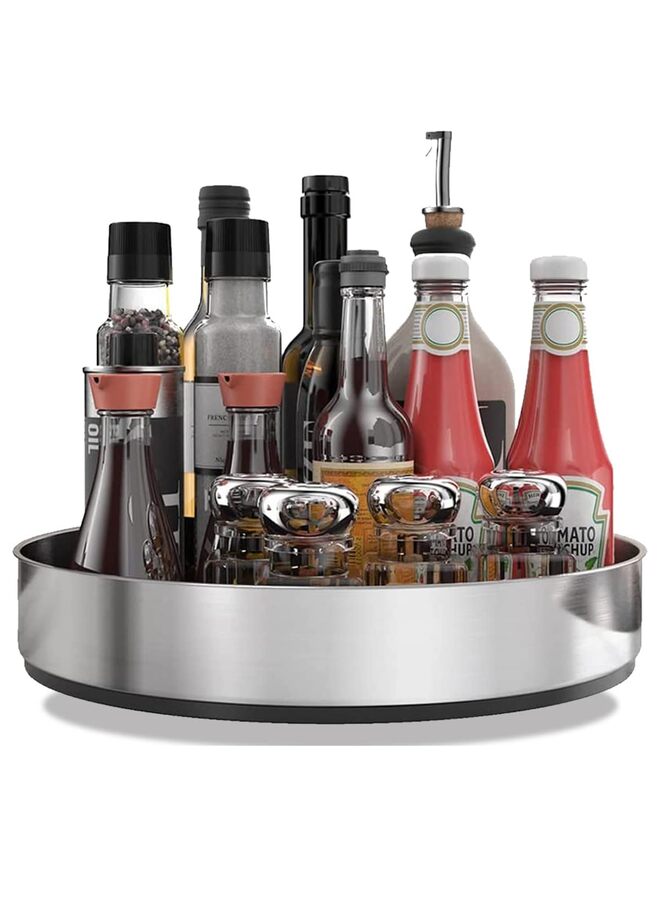 Lazy Susan Kitchen Organiser, Turntable Organiser, 360 Degree Rotating Storage Container for Food, Spice Holder Made of Stainless Steel, Lazy Susan(Black) - Image 1