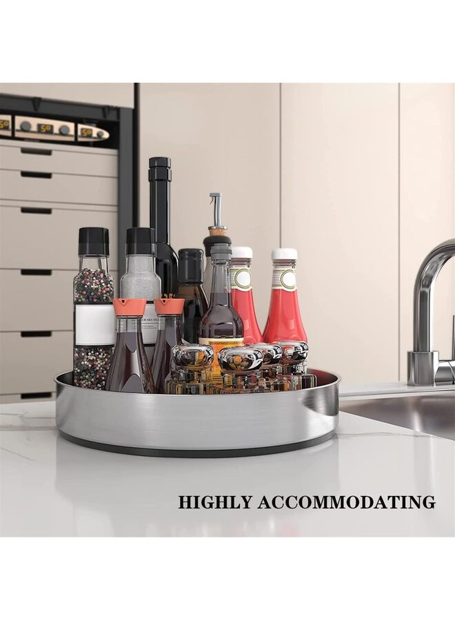 Lazy Susan Kitchen Organiser, Turntable Organiser, 360 Degree Rotating Storage Container for Food, Spice Holder Made of Stainless Steel, Lazy Susan(Black) - Image 2