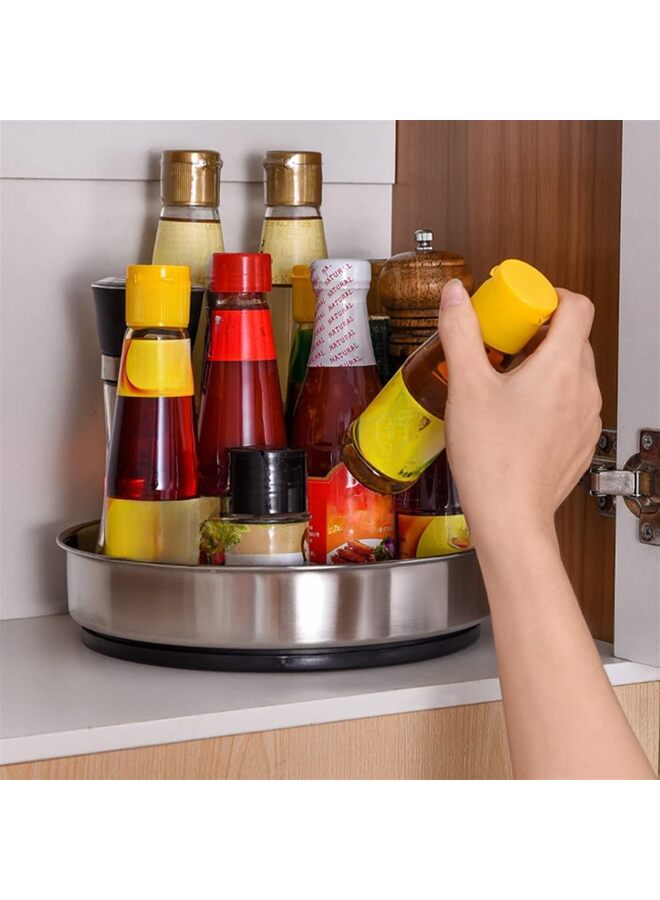 Lazy Susan Kitchen Organiser, Turntable Organiser, 360 Degree Rotating Storage Container for Food, Spice Holder Made of Stainless Steel, Lazy Susan(Black) - Image 4