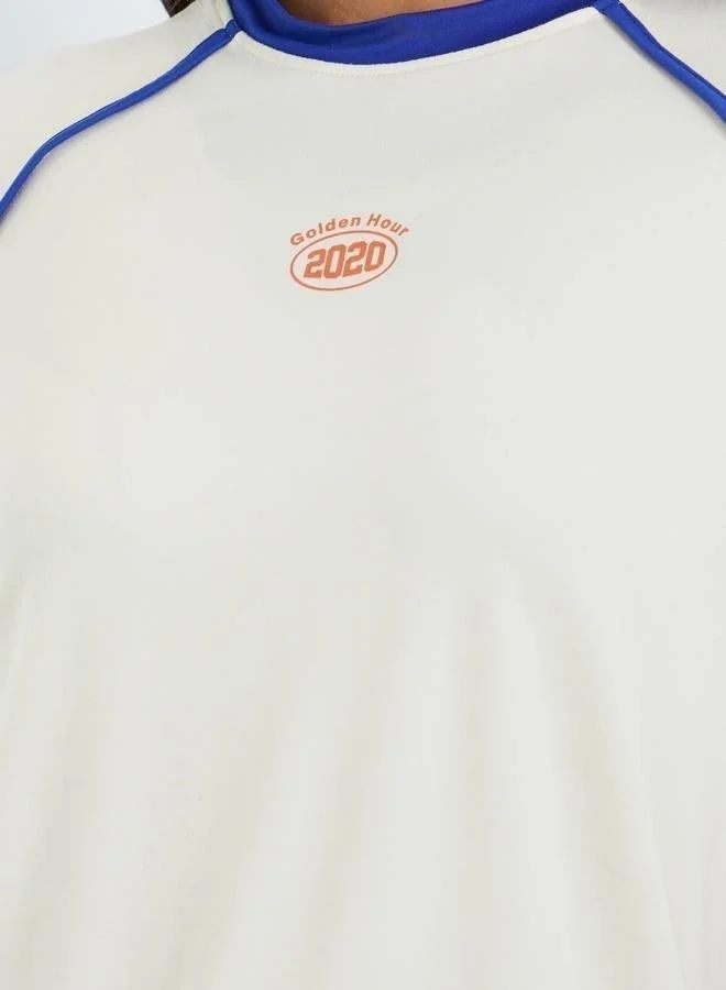 Styli Women Beige Graphic Print Oversized T-Shirt