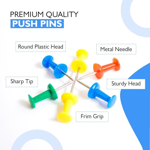 YAJNAS® 100 Pieces Transparent Multicolor Push Pins/Thumb/Tracks Pins & Gem Pins for Notice Boards, Soft Boards, Bulletin Boards, Display Boards—Ideal for Office, Home, School, Shop, Craft Work - Image 2