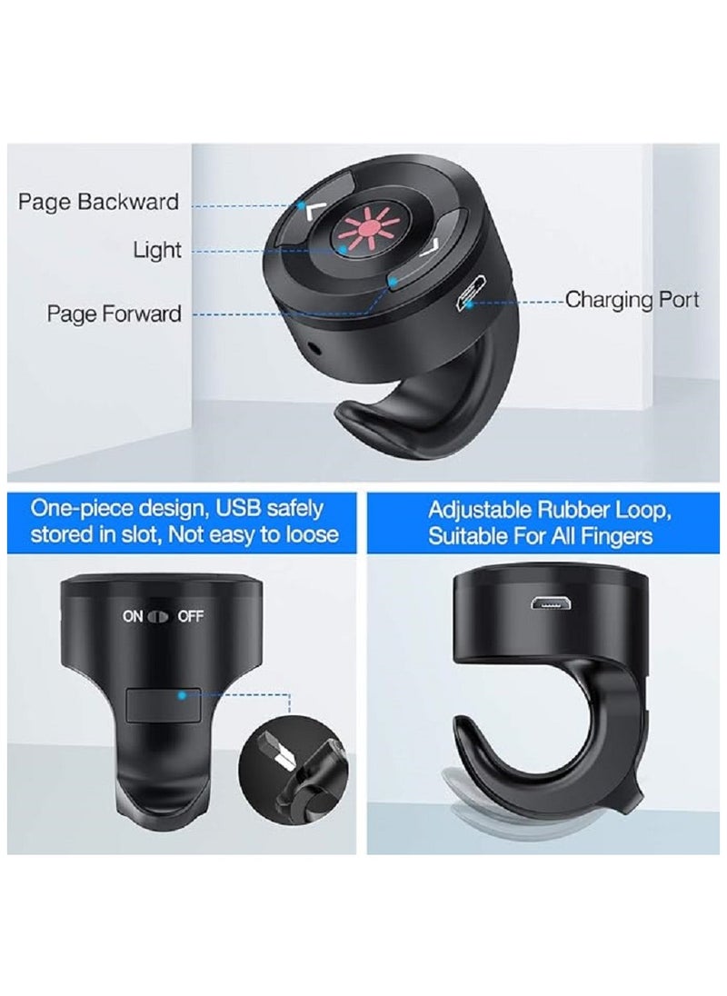 Wireless Presenter Remote Finger Ring USB Rechargeable Presentation Clicker Presentation Remote Powerpoint Clicker PPT Clicker with Slide Advancer RF 2.4Ghz for Mac/Laptop/Computer