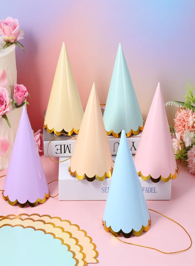 Aysatogc 12PCS Pastel Party Hats, Colorful Cone Birthday Hats Gold-Stamped Kids Party Hat with Elastic Cords Party Headwear for Birthday Baby Shower Bridal Celebration Wedding Party's Supplies - Image 3