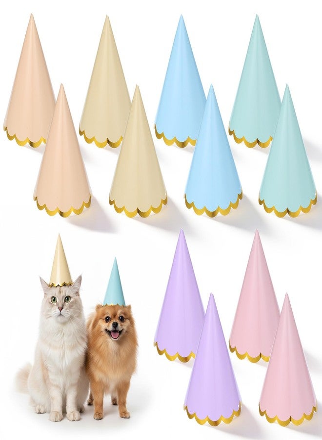 Aysatogc 12PCS Pastel Party Hats, Colorful Cone Birthday Hats Gold-Stamped Kids Party Hat with Elastic Cords Party Headwear for Birthday Baby Shower Bridal Celebration Wedding Party's Supplies - Image 1
